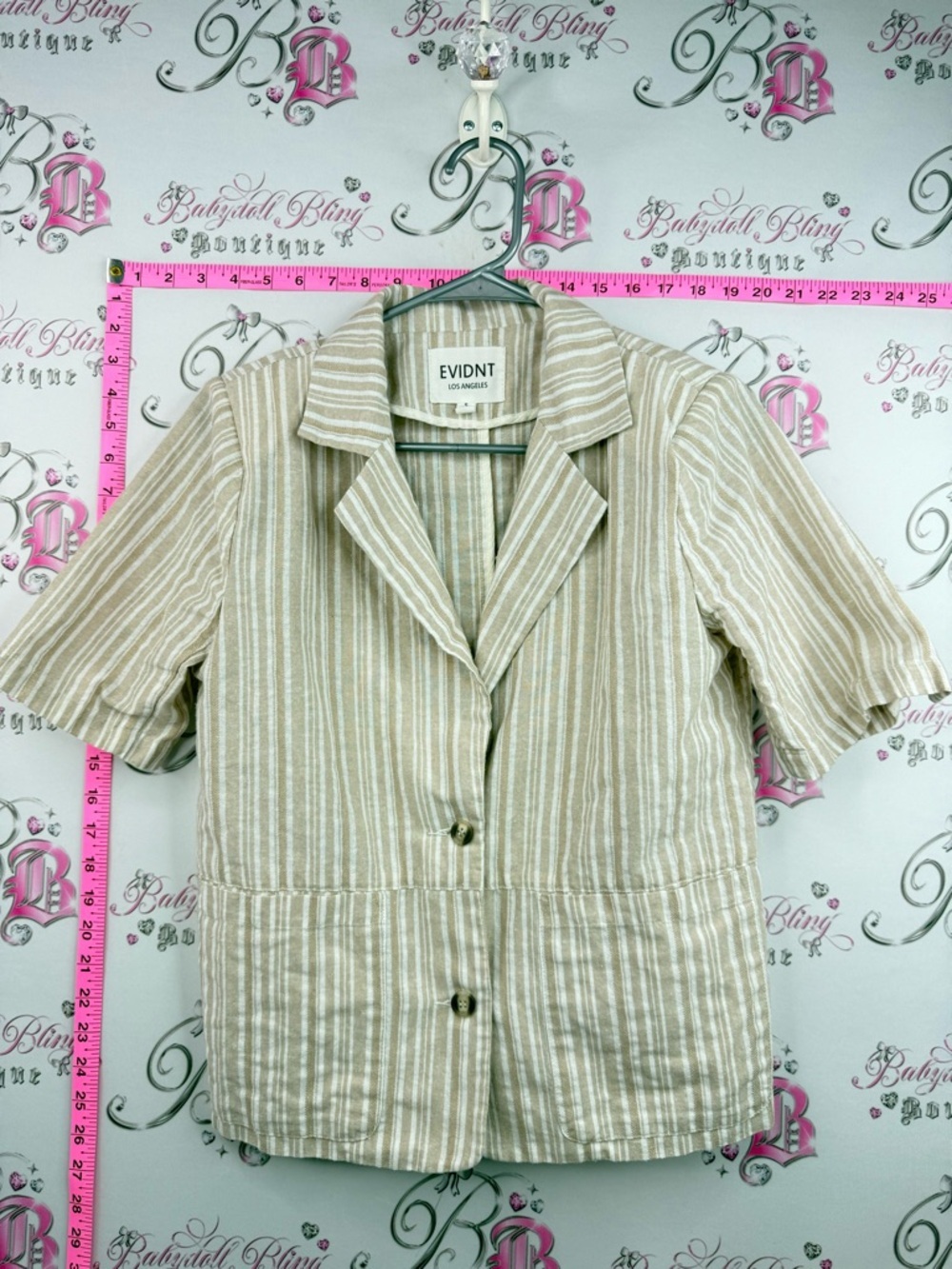 Evidnt blazer T-shirt style Beige Striped Short-Sleeve Notch Collar Blazer